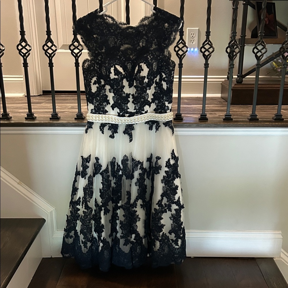 Elegant Black and White Lace Dress